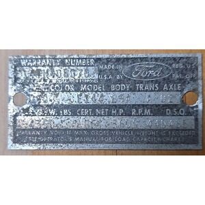 Ford V8 Body Transaxle Data Plate 1932-1939 Model A Truck VIN